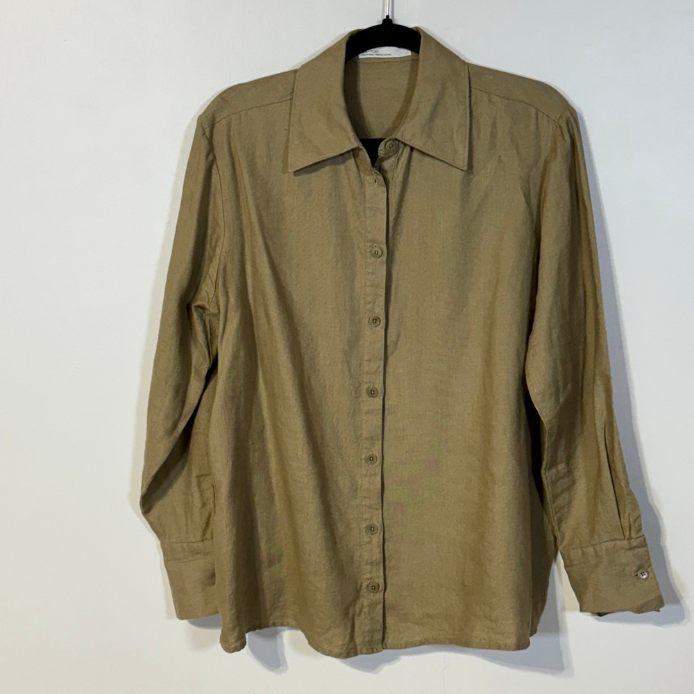 Oak + Fort Linen Button Down Collared Shirt Women’s Small Brown Long Sleeve